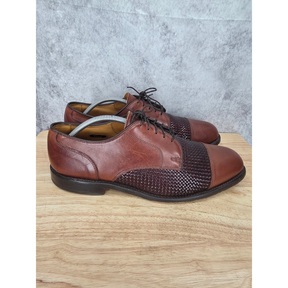 Allen Edmonds Lauderdale Oxford Shoes Mens 11 E Brown Woven Leather Cap Toe USA